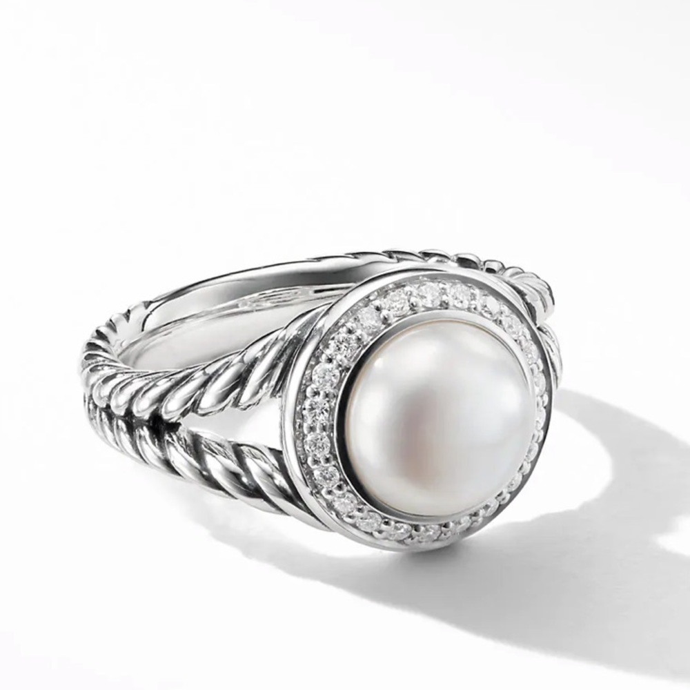 David Yurman pearl ring with diamonds